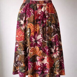 Leslie Tropical Floral Pull On Skirt L Boho Resort Vacation Flowy Made in USA